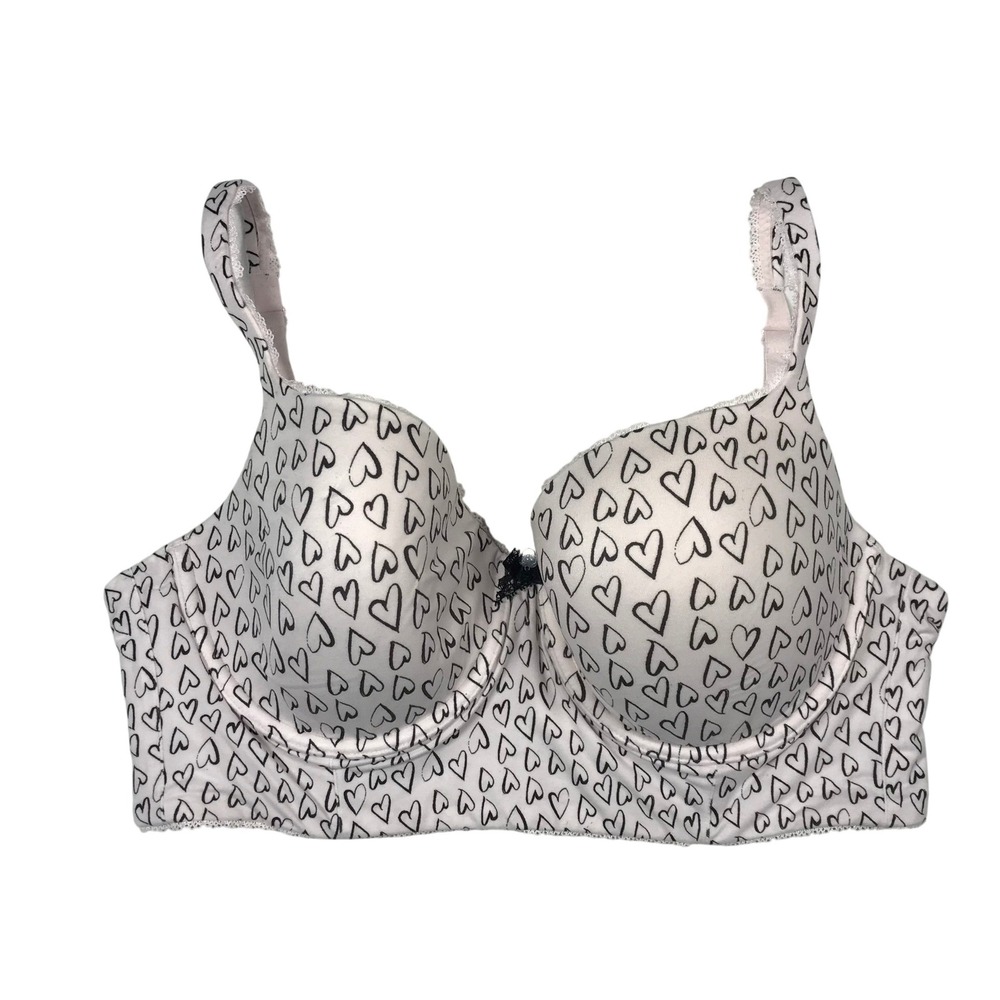 Victoria's Secret Body by Victoria Lined Demi Bra 34DD Pink Black Heart Print